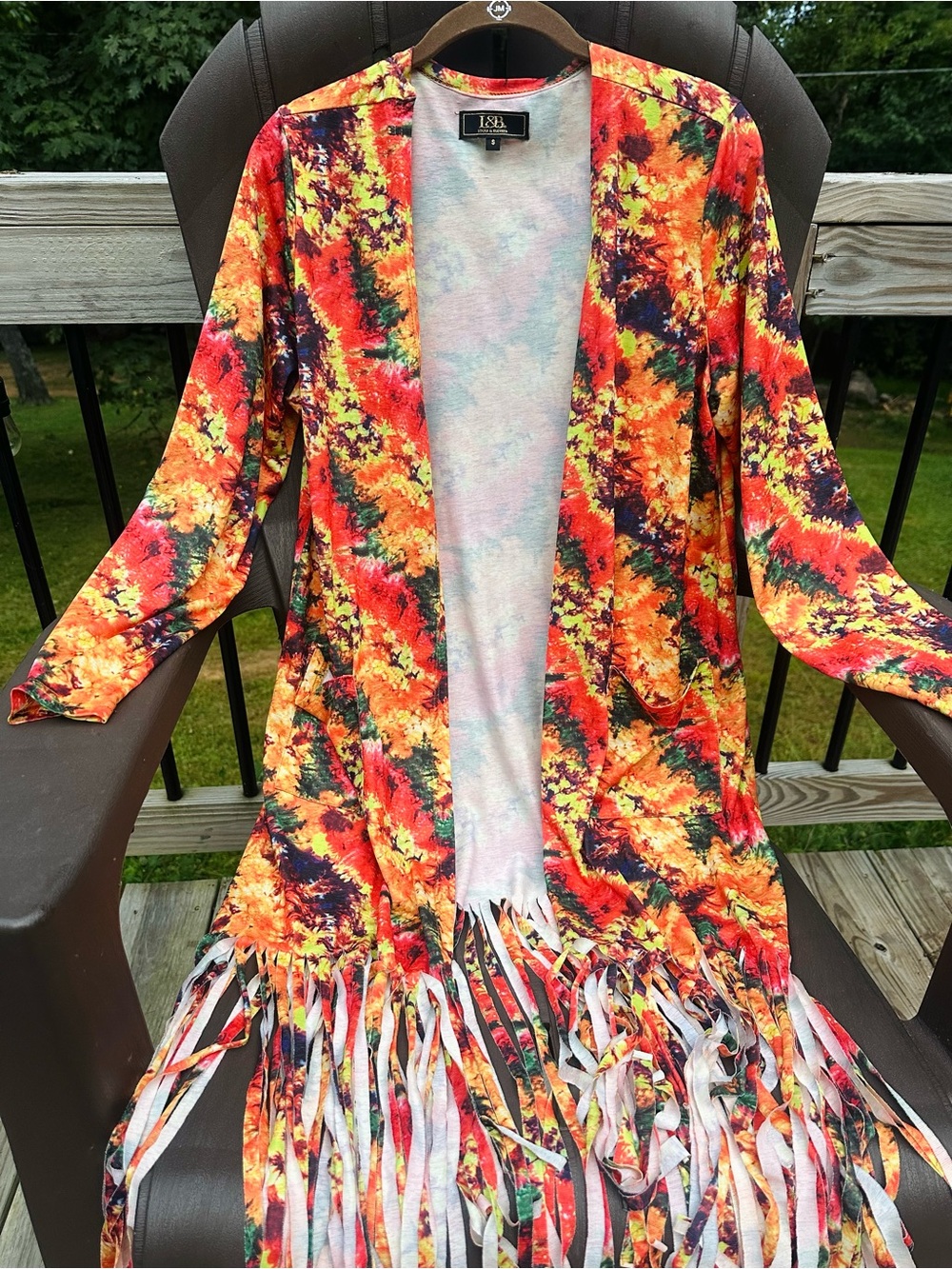 L&B Open Front Fringe Cardigan -Multi Colored-Size S